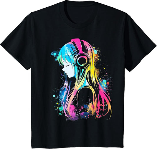 Anime Manga Graphic Headphone Art Anime T-Shirt