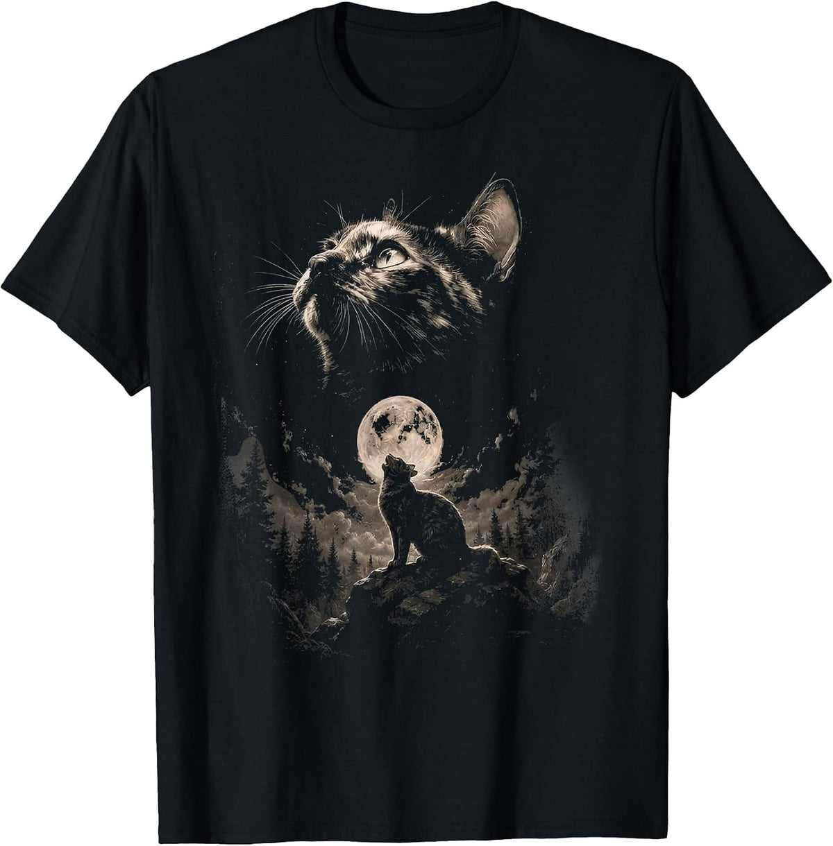 Tortoiseshell Cat Howling at Moon Vintage Cat Halloween T-Shirt