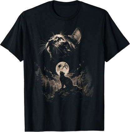 Tortoiseshell Cat Howling at Moon Vintage Cat Halloween T-Shirt