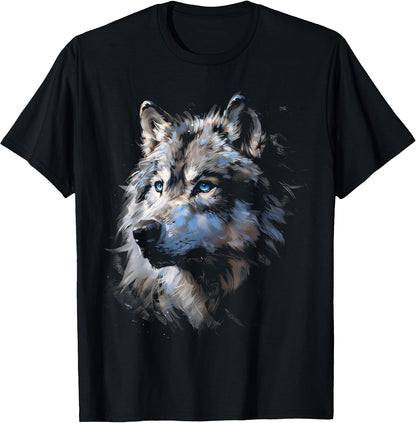 Alpha Wolf Shirt Fantasy Art Graphic Blue Eyes Wolf Lovers T-Shirt