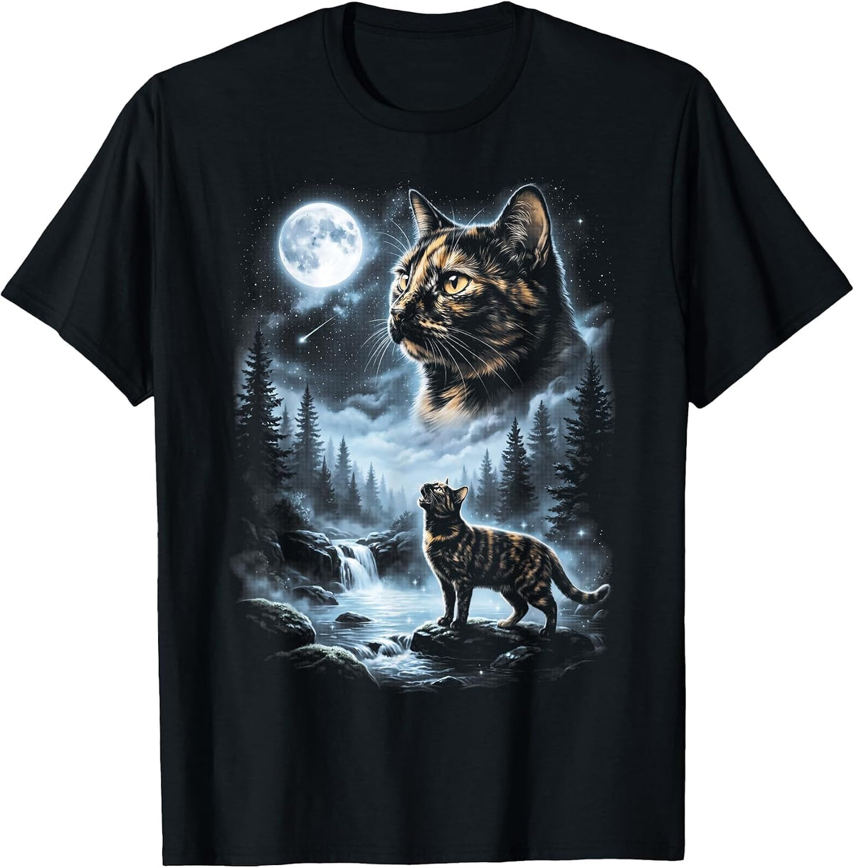 Tortoiseshell Cat Howling at Moon 90's Retro T-Shirt