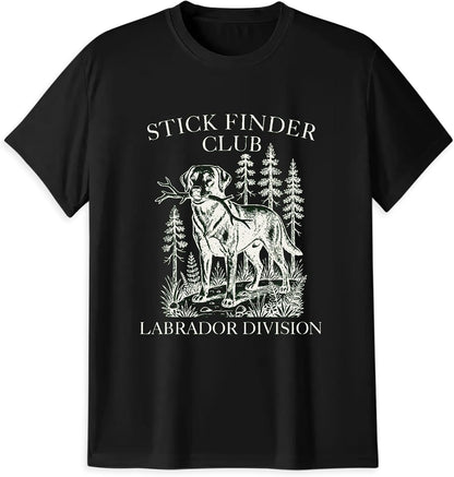Labrador Hiking T-Shirt, Dog Lover Gift | Stick finder club Labrador graphic for dog lovers, hiking fans, camping trips, outdoorsy owners, and casual gifts.