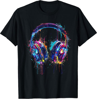 Headphones Music DJ Splash Dance Club Music Headphones House T-Shirt