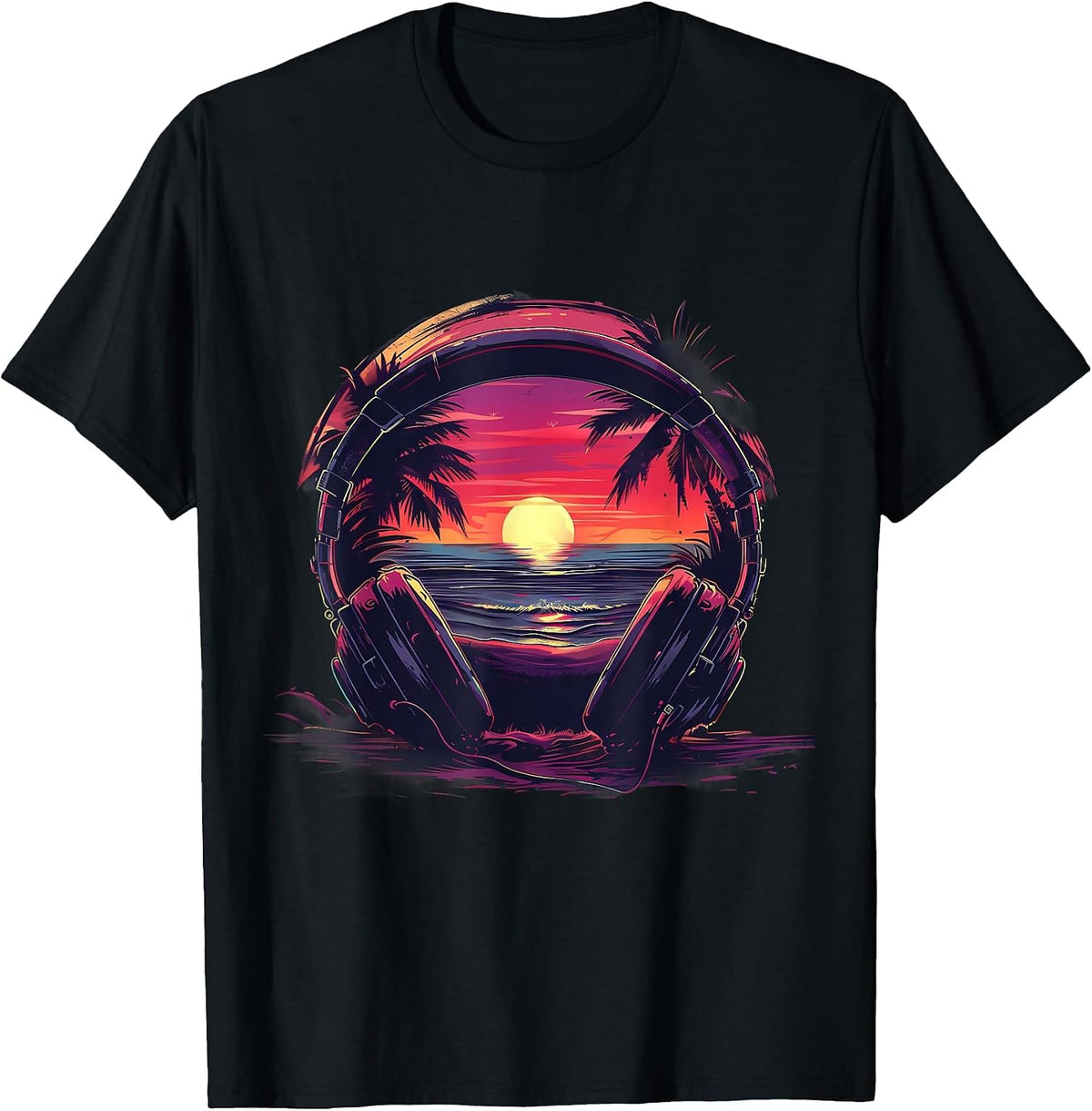 Headphones Music DJ House Music Sunset Artwork Beatmaker T-Shirt