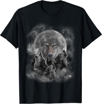 Howling Wolves Under Full Moon Wildlife Design T-Shirt