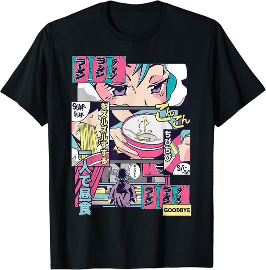 90s Japanese Vintage Kawaii Ramen Anime Manga Girl T-Shirt