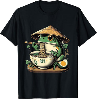 Frog Eating Ramen Kawaii Neko Japanese Noodles Anime Lovers T-Shirt