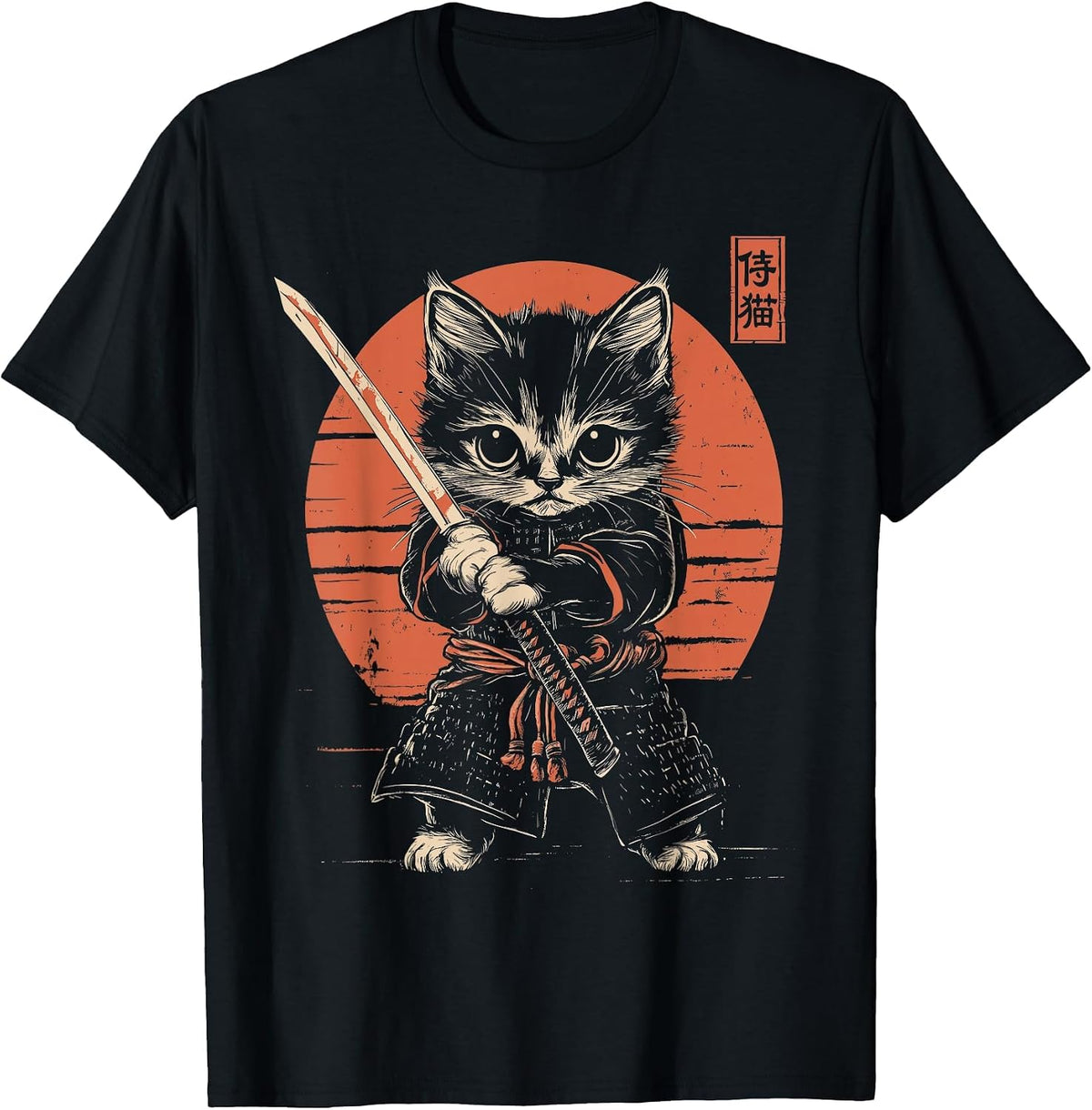 Japanese Samurai Cat Kawaii Ninja Cat T-Shirt