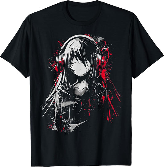 Anime Manga Motif Headphone Artwork Anime T-Shirt