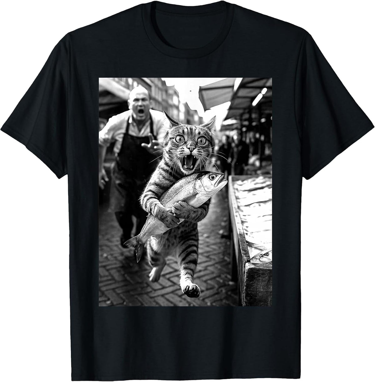Cat Cat Fish Funny Market Chaos Animal Meme Humour Funny T-Shirt