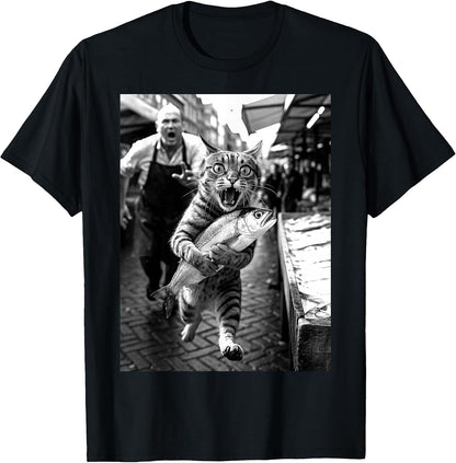 Cat Cat Fish Funny Market Chaos Animal Meme Humour Funny T-Shirt