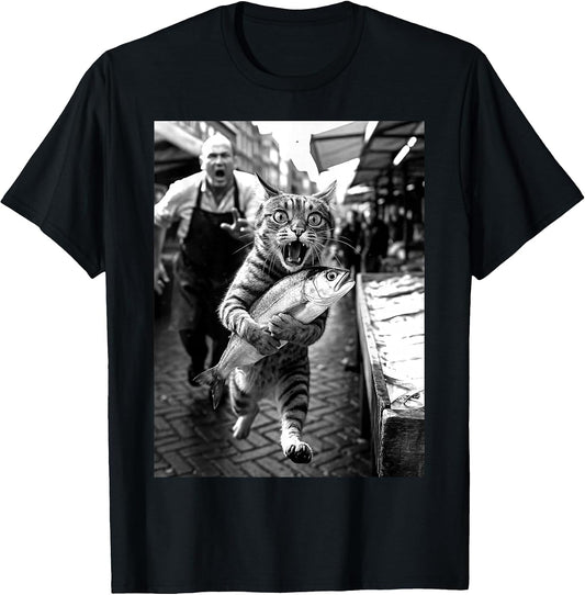 Cat Cat Fish Funny Market Chaos Animal Meme Humour Funny T-Shirt