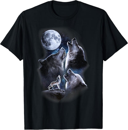 Howling Wolves in the Full Moon Moonlight with Starry Sky T-Shirt
