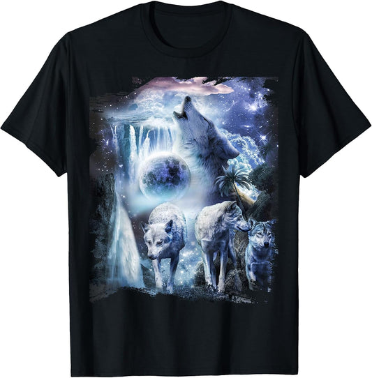 Tropical Wolves Wolf Howling At Moon T-Shirt