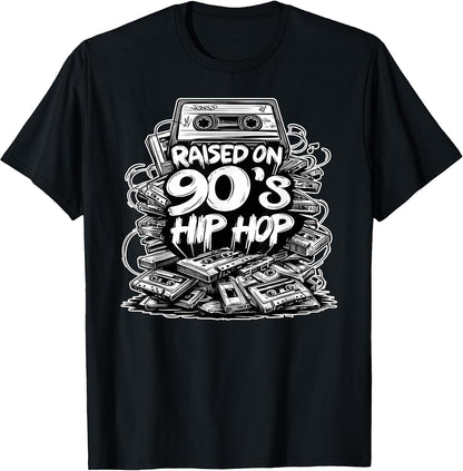 Raised ON 90s Hip HOP Cassette Tape Graffiti Rap T-Shirt