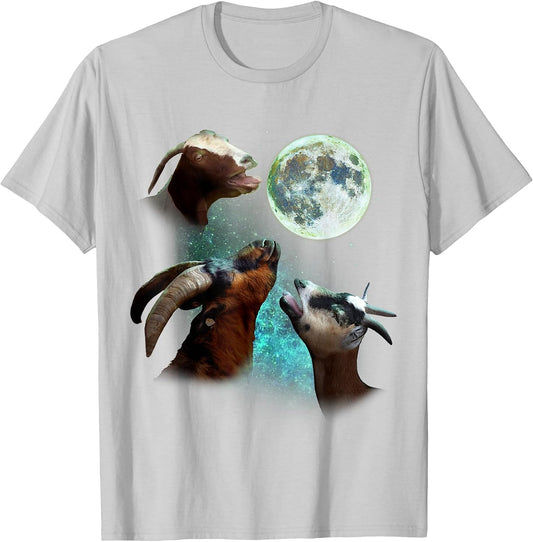 Three Goats Howl At Moon 3 Wolfs Wolves Funny Parody T-Shirt