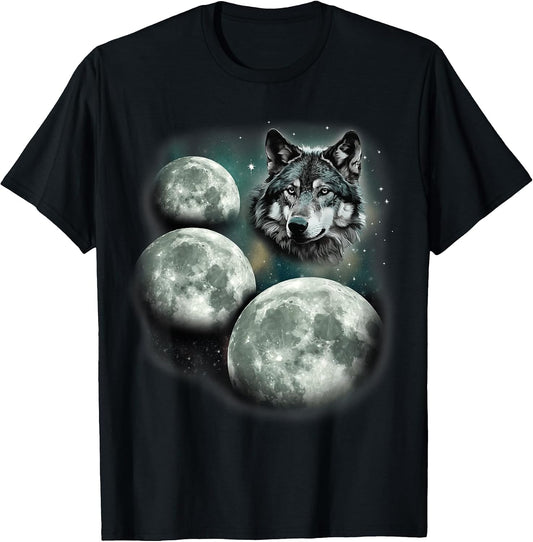 Three Moon Wolf | 3 Moons Howling At Space Wolf Magic Meme T-Shirt