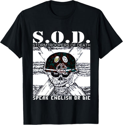 Thrash Metal Graphic Tee - Retro Skull & Helmet Streetwear, 100% Cotton Crewneck for Hardcore Music Fans