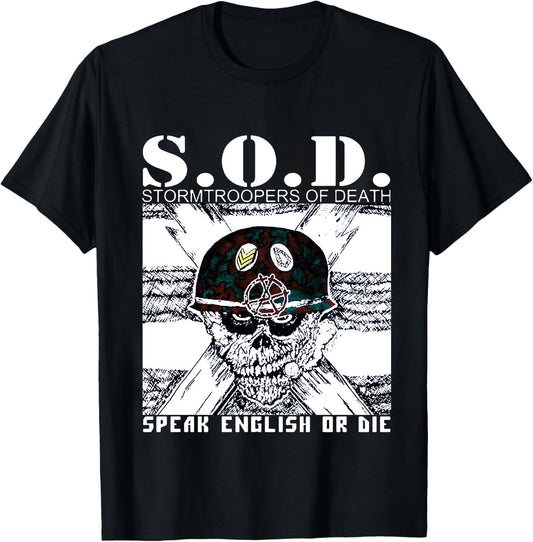 Thrash Metal Graphic Tee - Retro Skull & Helmet Streetwear, 100% Cotton Crewneck for Hardcore Music Fans