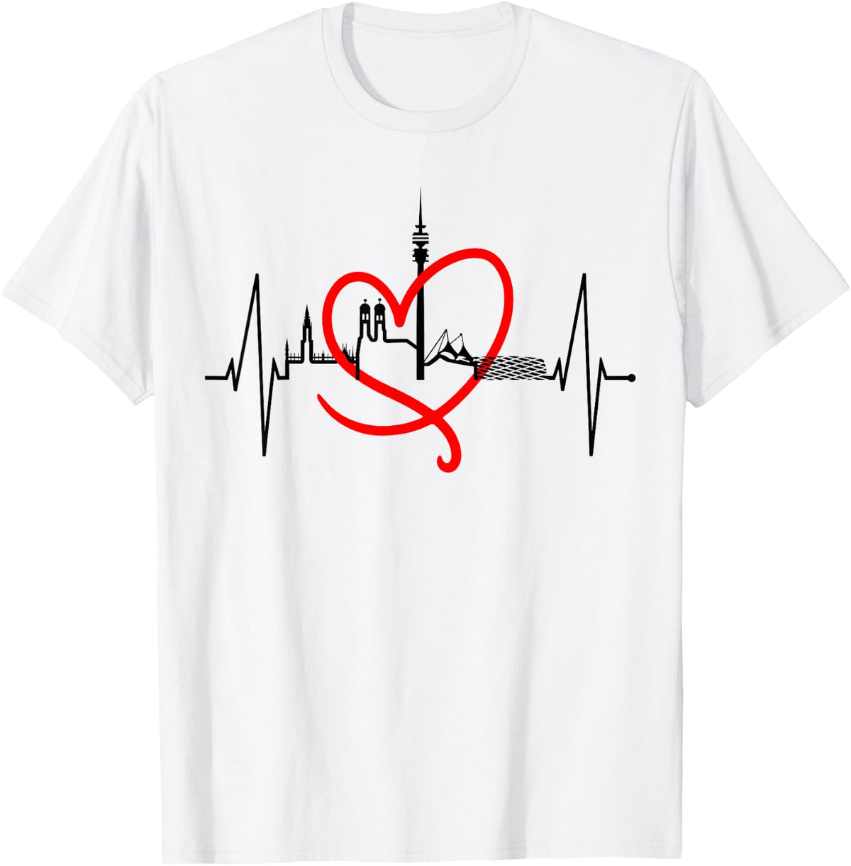 Munich Skyline Heartbeat Germany I Love München T-Shirt