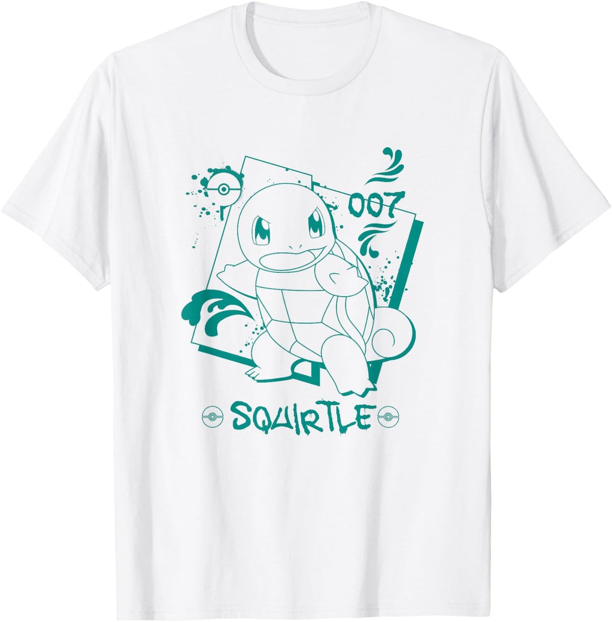 Pokémon Squirtle 007 Graffiti Paint Drip Sketch Portrait T-Shirt