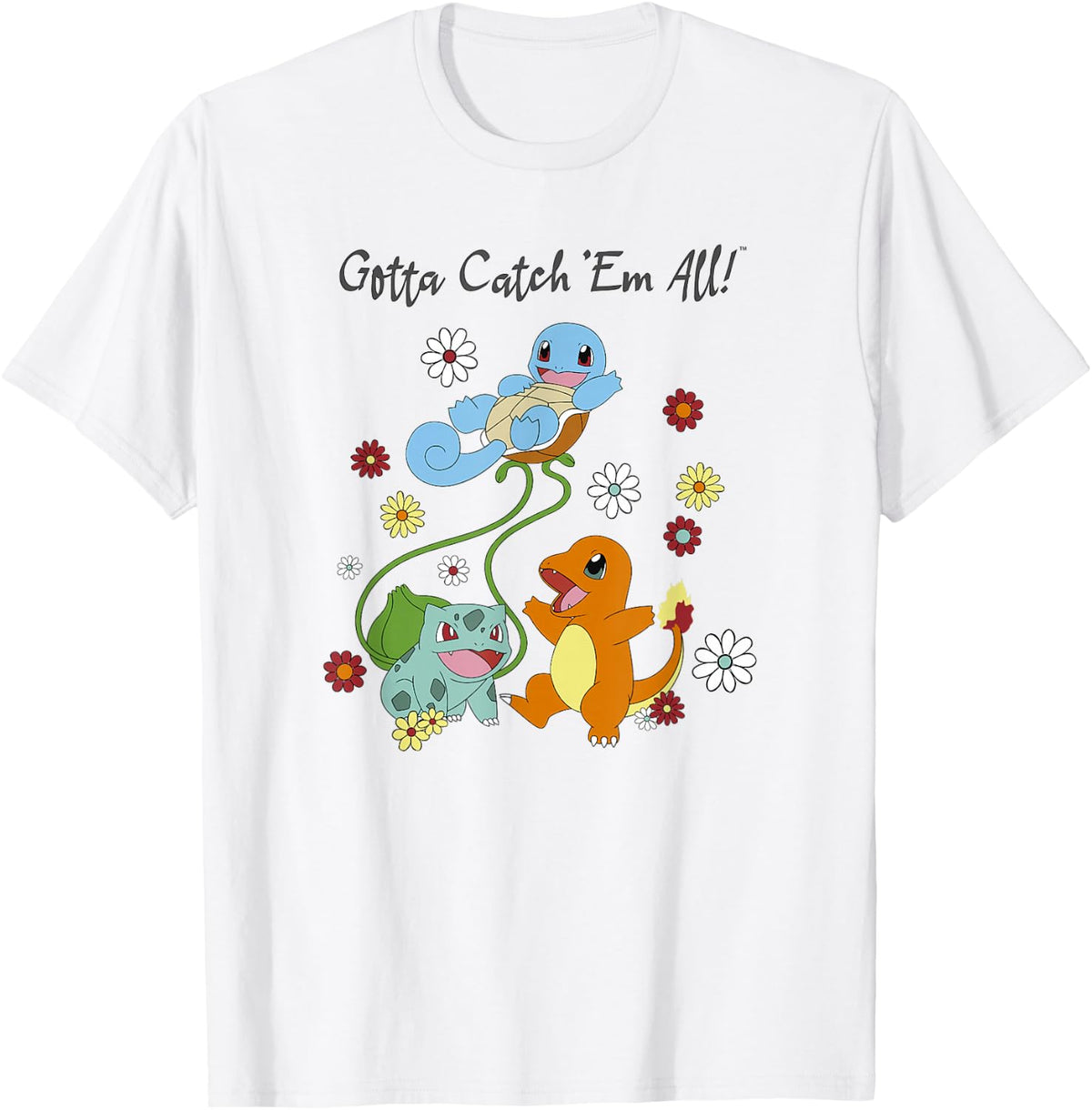 Pokémon Group Shot Starters Gotta Catch' Em All Floral T-Shirt