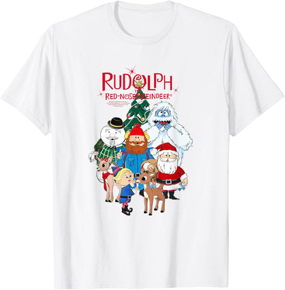 Rudolph Characters with Christmas Tree Retro Holiday T-Shirt