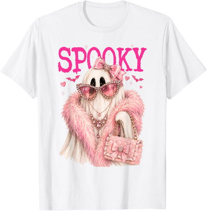 Glam Ghost Preppy Spooky Boo Halloween Boujee Leopard Girly T-Shirt