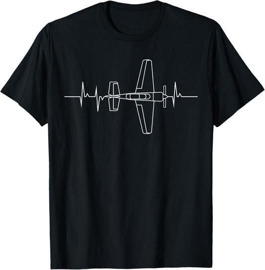 Funny Flying Airplane Aviator Pilot Heartbeat EKG Pulse Rate T-Shirt