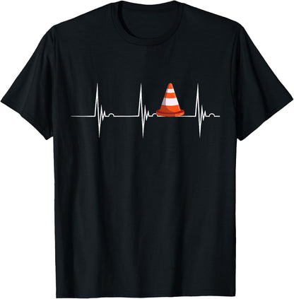 Traffic Cone Construction Safety Cone Heartbeat EKG Pulse T-Shirt
