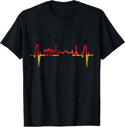 Berlin Skyline Heartbeat Germany German Flag Heart Berlin T-Shirt