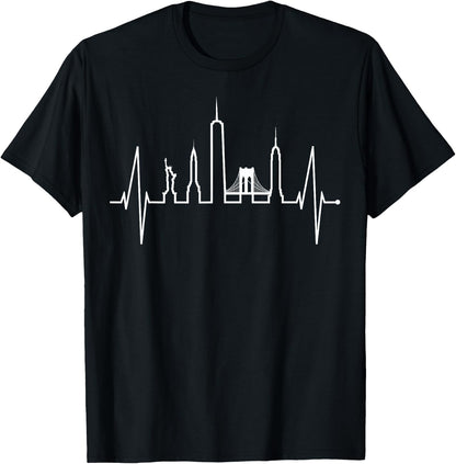 New York Skyline Heartbeat Statue Of Liberty New York T-Shirt