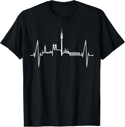 Munich Skyline Heartbeat Germany I Love München T-Shirt