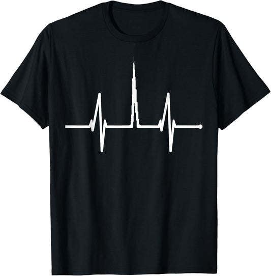 Dubai Skyline Heartbeat Burj Khalifa UAE Fan I Love Dubai T-Shirt