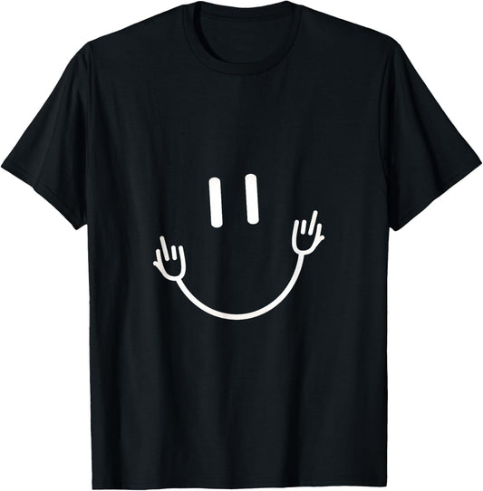 Funny Sarcastic Smile Face Middle Finger Graphic T-Shirt