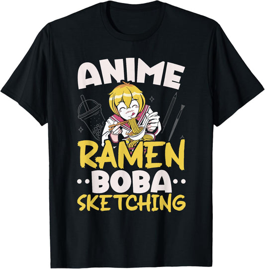 Anime Ramen Boba Sketching Japanese Kawaii Japan Otaku T-Shirt