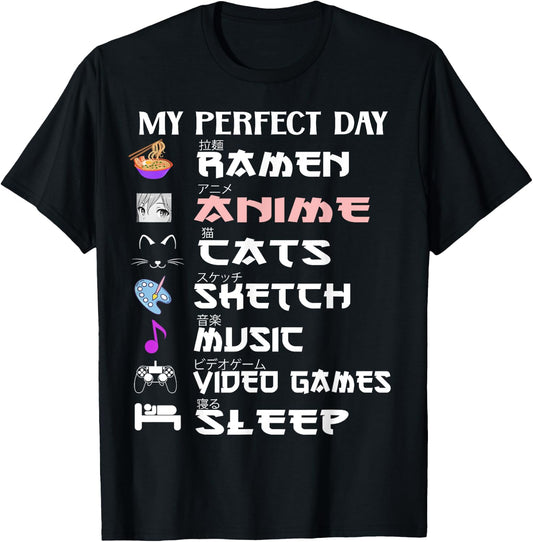 Anime ramen sketch cat Music japanese gaming Girls teenager T-Shirt