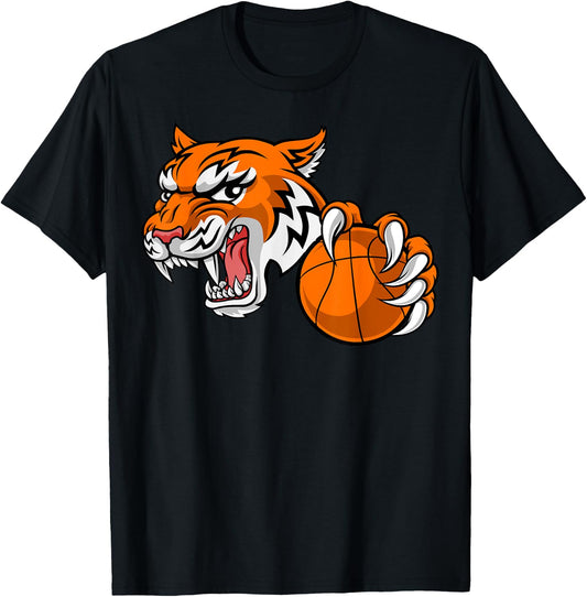 Tiger Sports Tigers Team Mascot Holding Basketball Ball T-Shirt