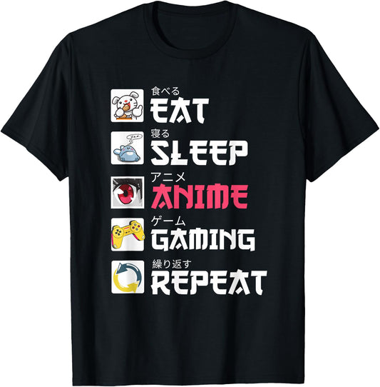 Eat Sleep Anime Gaming Repeat Kawaii Otaku Anime Manga T-Shirt