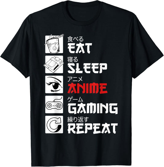 Eat Sleep Anime Gaming Repeat Kawaii Otaku Anime Manga Lover T-Shirt