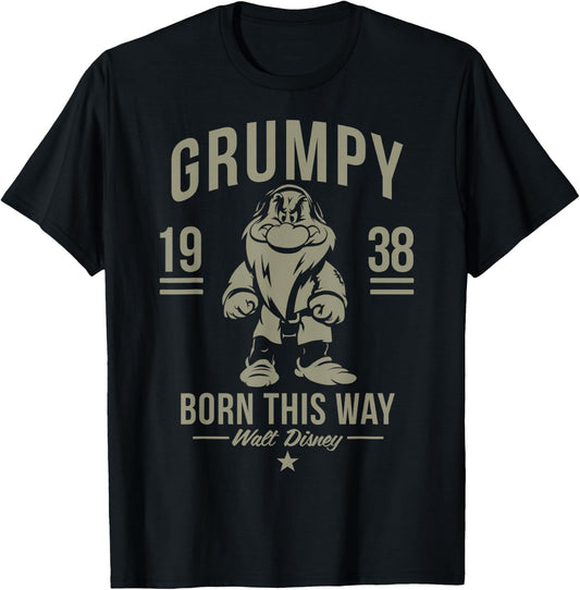 Disney Snow White Grumpy Born This Way 1938 Short Sleeve T-Shirt