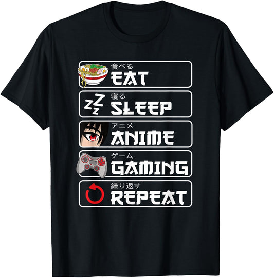 Eat Sleep Anime Gaming Repeat Anime Manga Otaku Men Boys T-Shirt