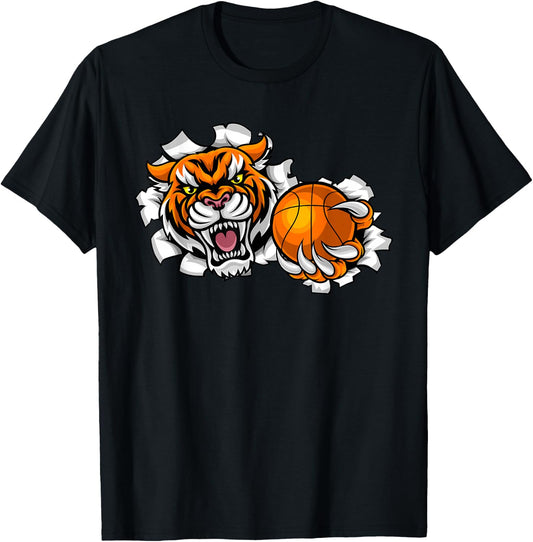 Tiger Basketball Mascot Animal Sports Team Design T-Shirt