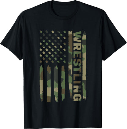 Wrestling American Flag Camo Wrestler T-Shirt