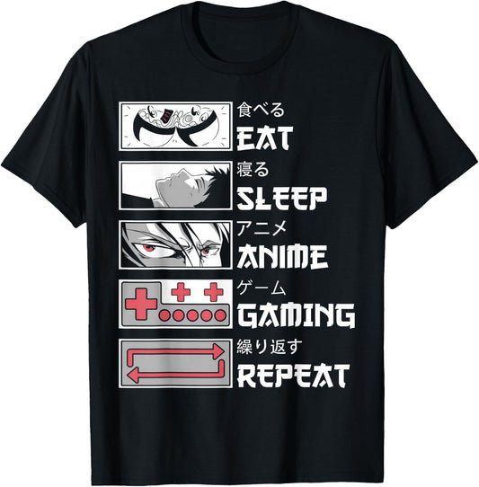 Eat Sleep Anime Gaming Repeat Otaku Manga Gamer Funny Anime T-Shirt