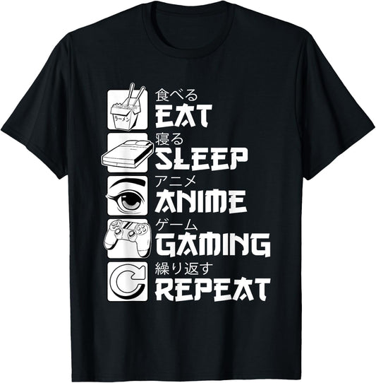 Eat Sleep Anime Gaming Repeat Kawaii Otaku Anime Manga T-Shirt