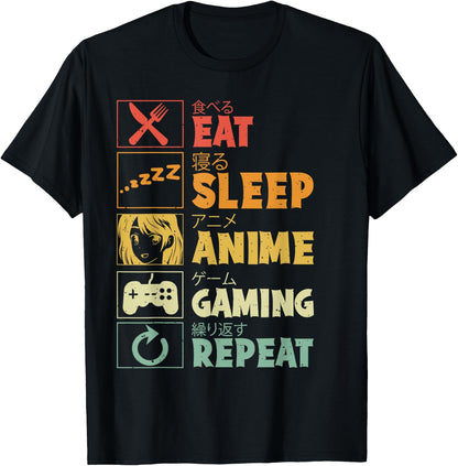 Eat Sleep Anime Gaming Repeat Kawaii Otaku Anime Manga T-Shirt
