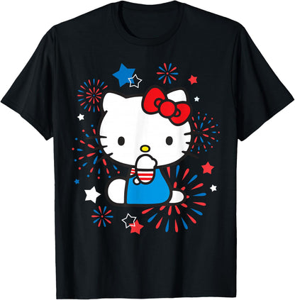 Hello Kitty 4th of July Red White and Blue Fireworks & Stars T-Shirt