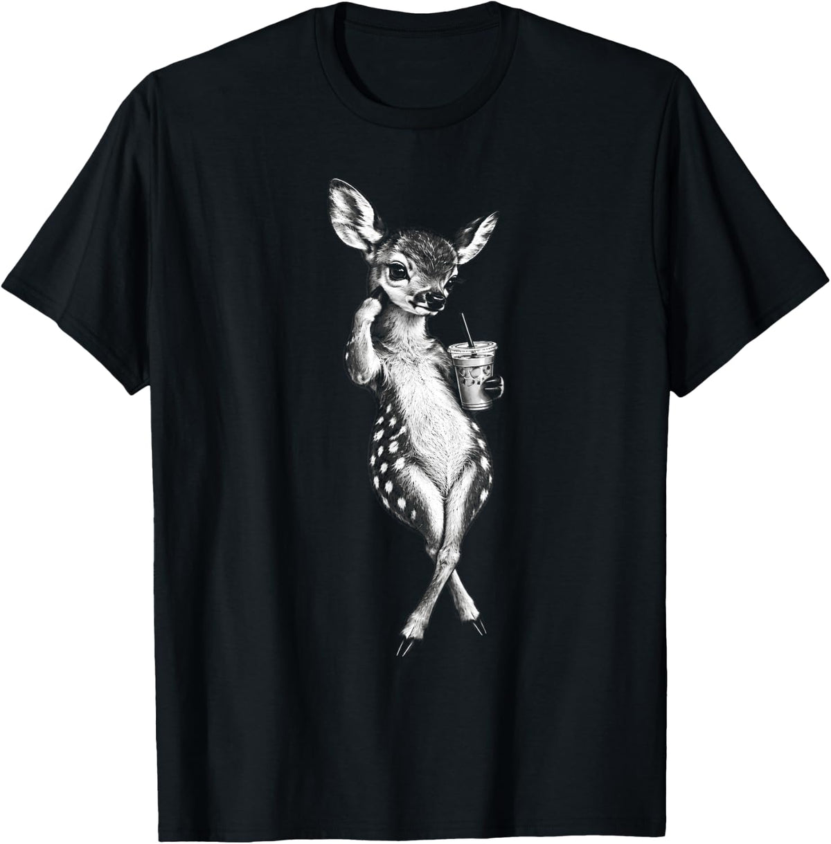 Funny Deer with Iced Coffee Cute Fawn T-Shirt