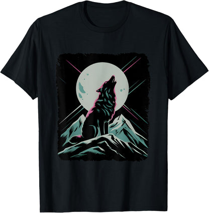 Minimal Logo 90s Style Full Moon Howling Wolf T-Shirt